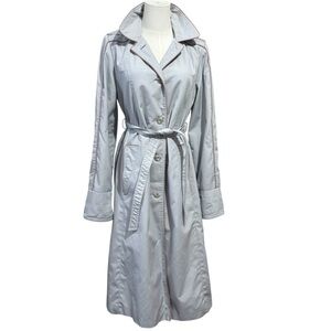 Freddi Gail 70s Vintage Blue Button Up Hooded Trench Coat Purple Trim Size 9 M